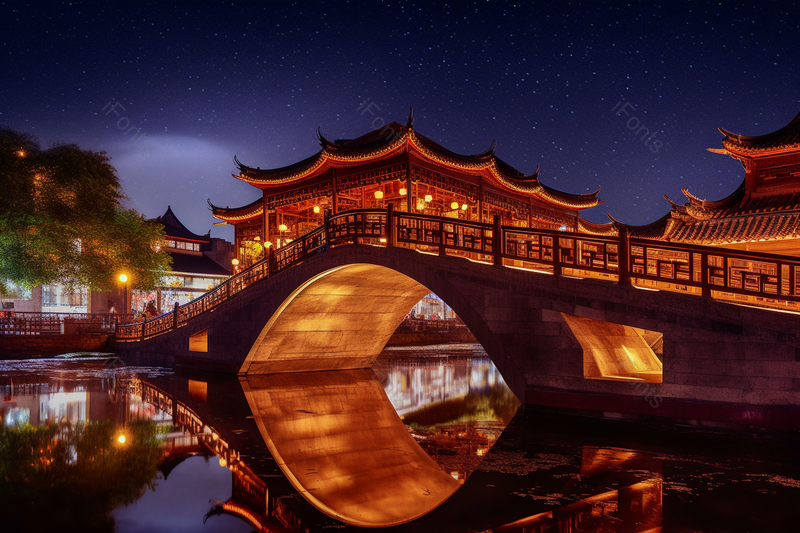 城市夜晚廊桥天空倒影风景实拍摄影图,高清,摄影图,摄影图片,图片大全,摄影图免费下载
